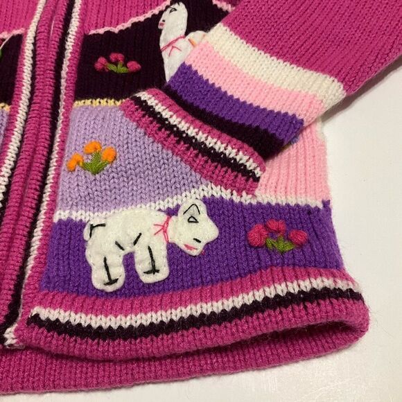 Hand knit zip up Girls Sweater Jacket. April showers! Flat lat 14”P, 17” L. - Picture 13 of 13